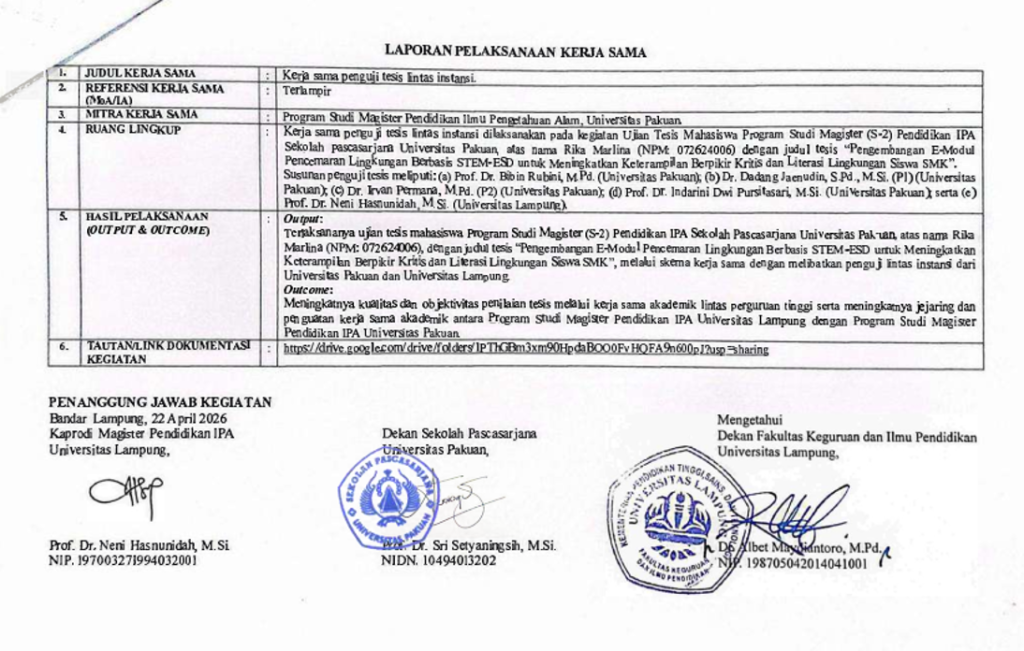 Program Studi Magister Pendidikan IPA Universitas Lampung dan Universitas Pakuan Perkuat Kolaborasi melalui Kerja Sama Akademik Image 24 1024x651