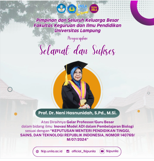 Prof. Neni Hasnunidah, S.Pd., M.Si., Guru Besar dalam ranting ilmu/kepakaran Inovasi Model ADI dalam Pembelajaran Biologi Image 4