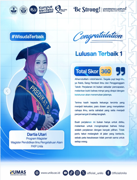 Mahasiswi Magister Pendidikan IPA Raih Lulusan Terbaik I Tingkat Universitas Lampung Periode IV Tahun Akademik 2024/2025 Image 5